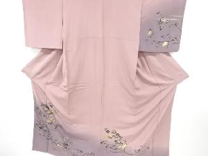 未使用品　箔置き枝花に網干・地紙模様刺繍訪問着